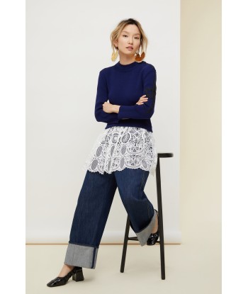 Pull breton en coton avec décoration guipure français