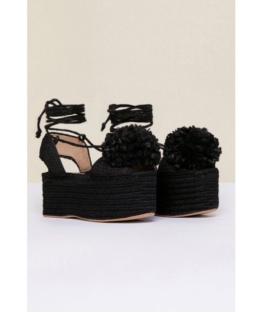 Espadrilles compensées à pompons en stock