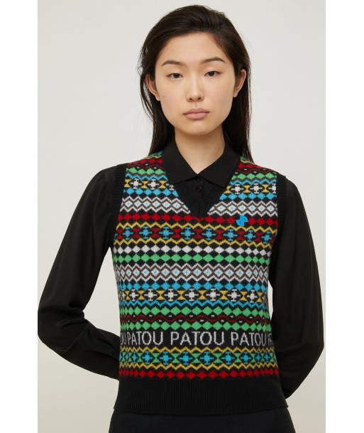 Pull sans manches en jacquard Patou en laine et cachemire en ligne des produits 