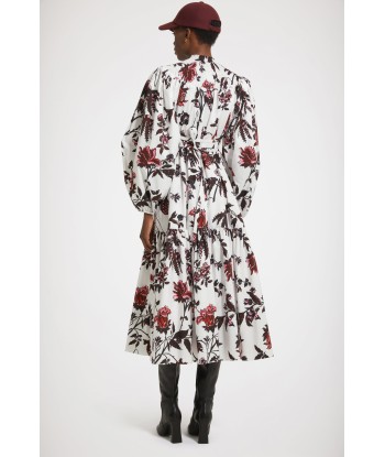 Robe longue à col smocké en coton bio imprimé livraison gratuite